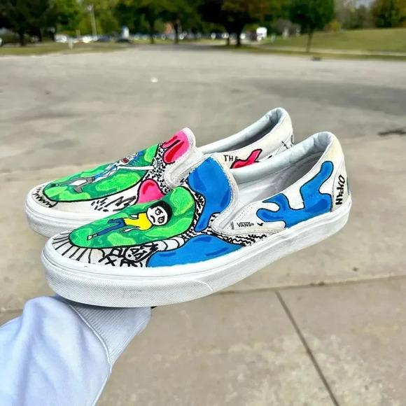 Custom Painted Vans Off The Wall Rick And Morty‎ Slip On Sneakers Women Size 10 - Picture 3 of 10